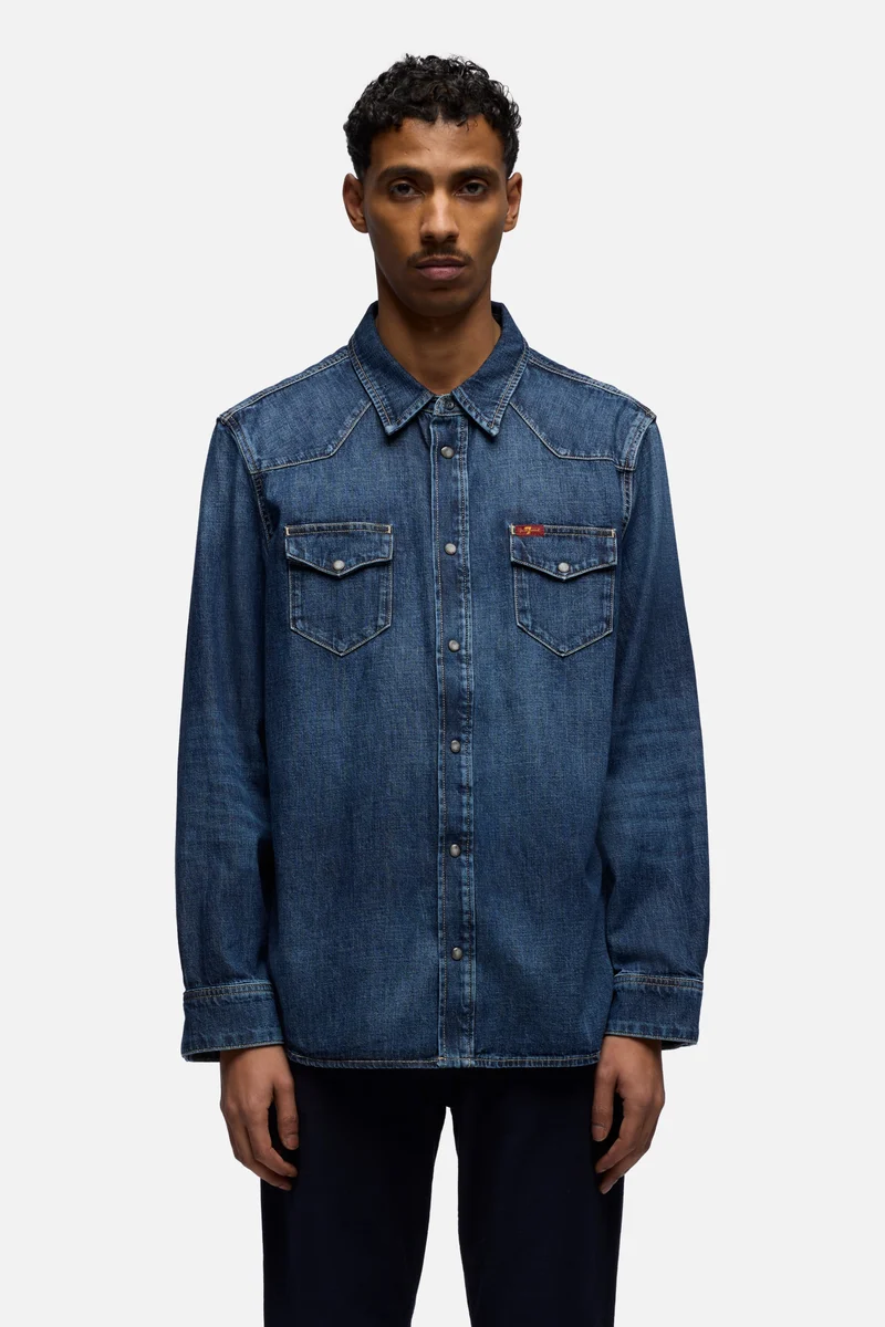 LONG SLEEVE WESTERN SHIRT in Denim Duster