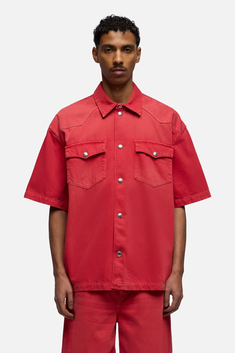 SHORT SLEEVE WESTERN OVERSHIRT in Denim Postbox