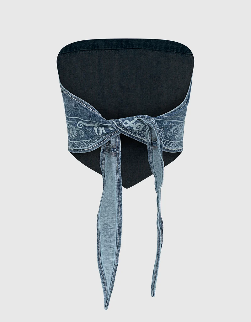 Bedrucktes Denim Scarf-Top