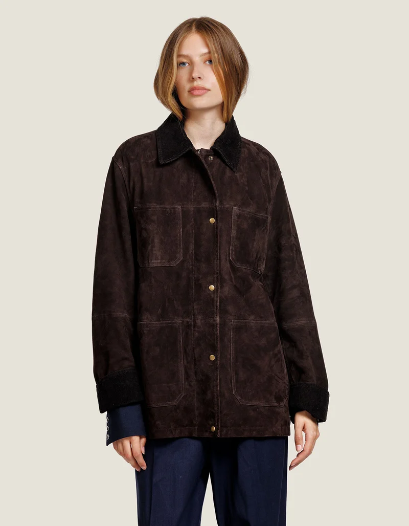 Veloursleder-Jacke Gabby mit Kordkragen