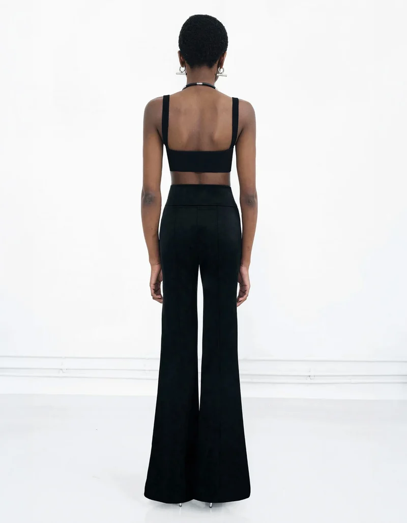 Flared-Leg Satin-Hose Sculpted
