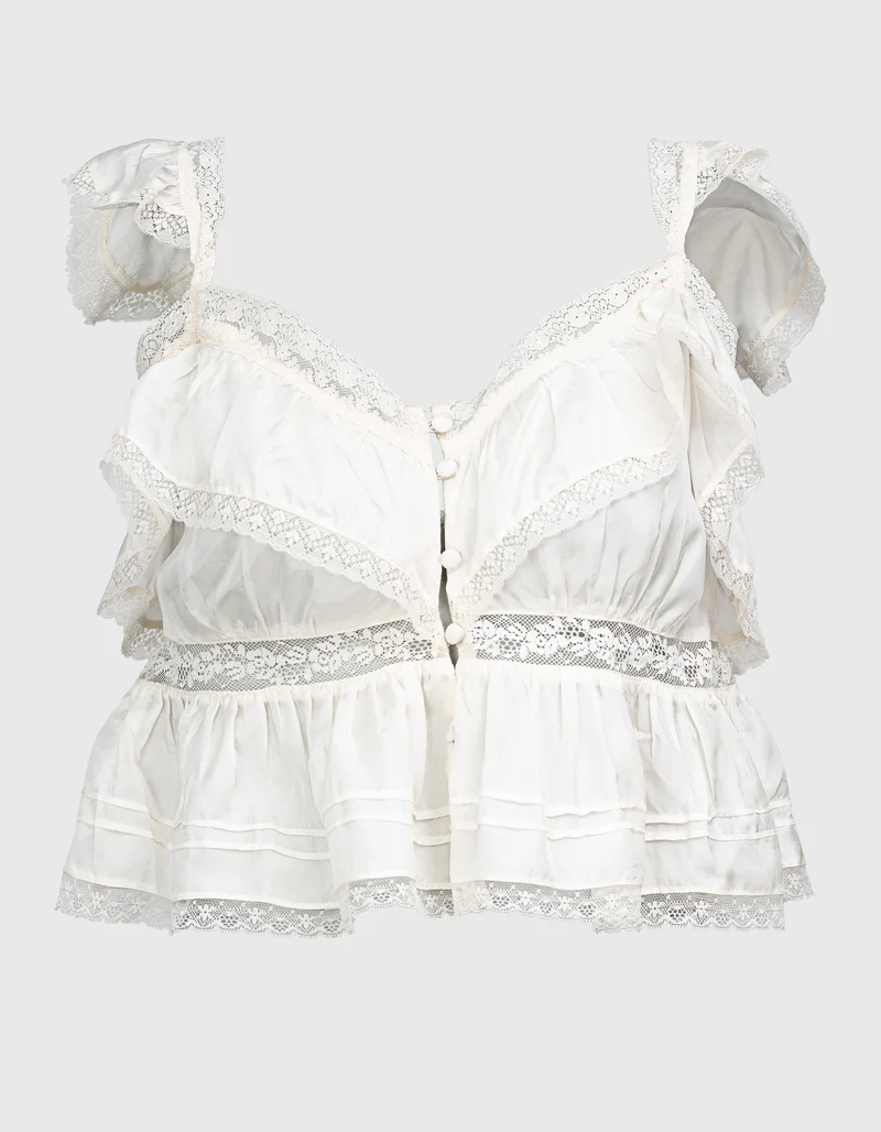Cropped-Seiden-Top Linata mit Spitzen-Details