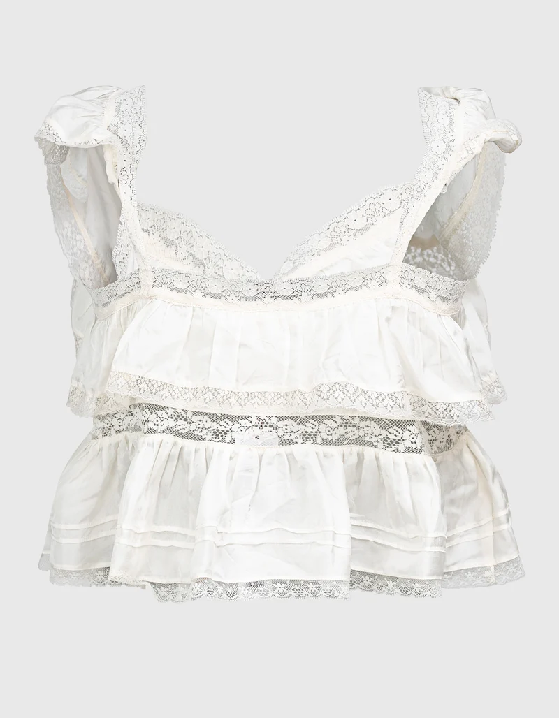 Cropped-Seiden-Top Linata mit Spitzen-Details