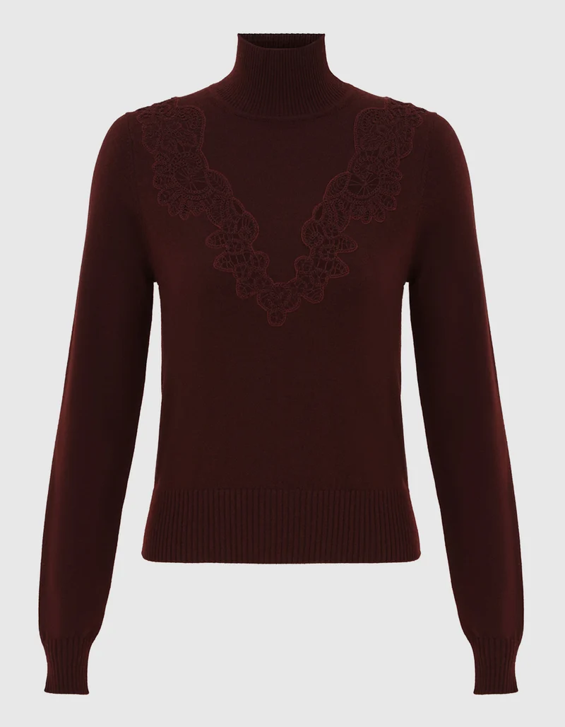 Woll-Pullover mit Häkelspitze