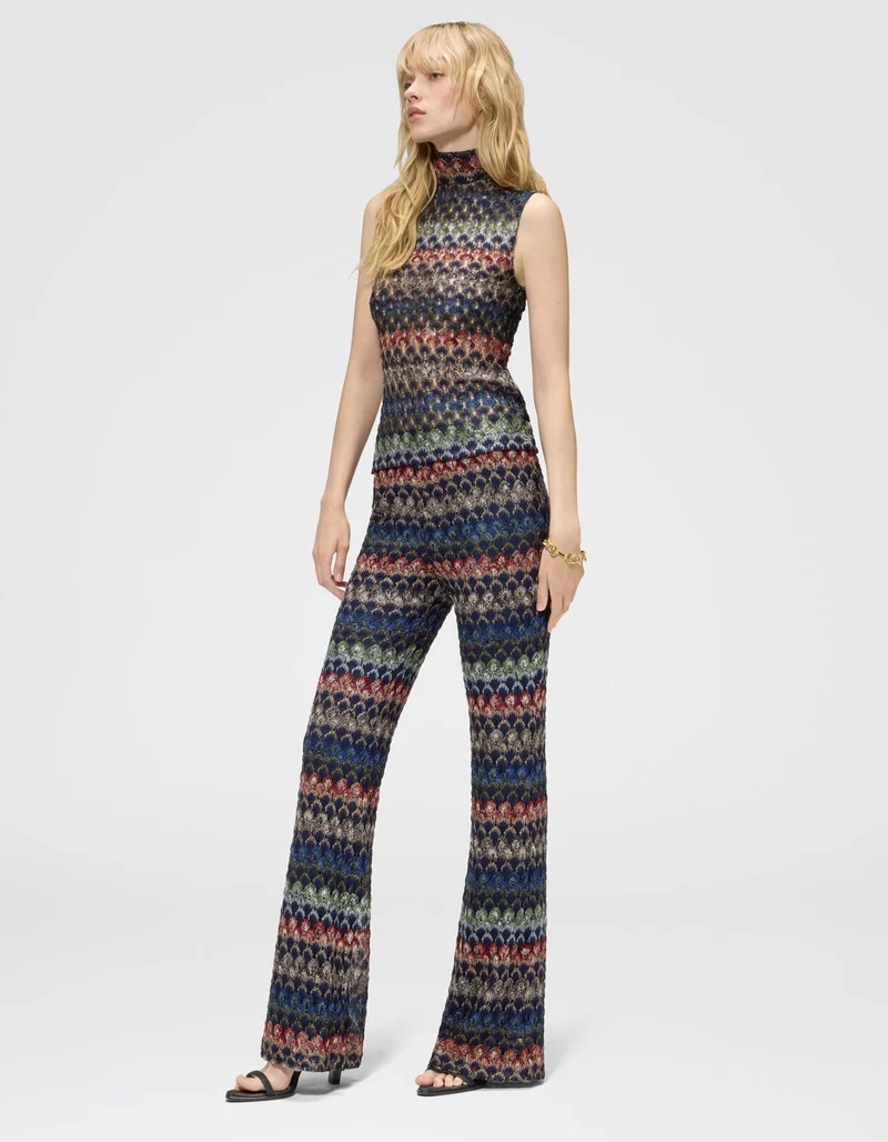 Flare-Leg Hose Oblique mit Effektgarn