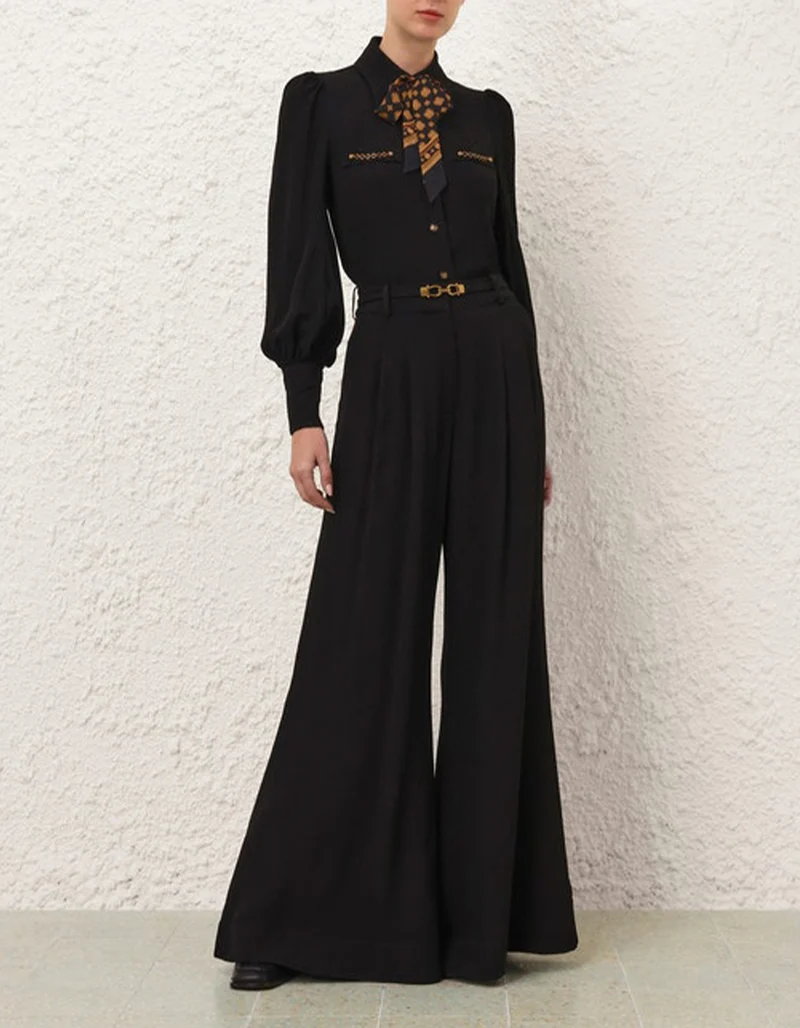 Wide-Leg Hose Belted