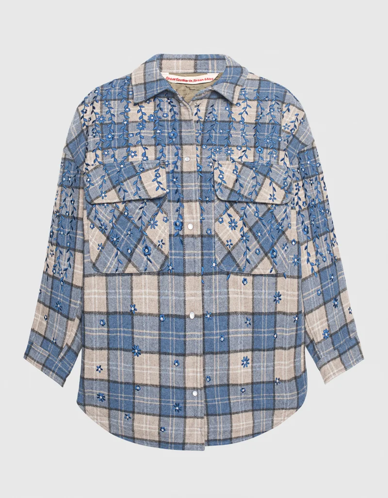 Oversize Flanell-Hemdjacke Flanella mit Stickereien