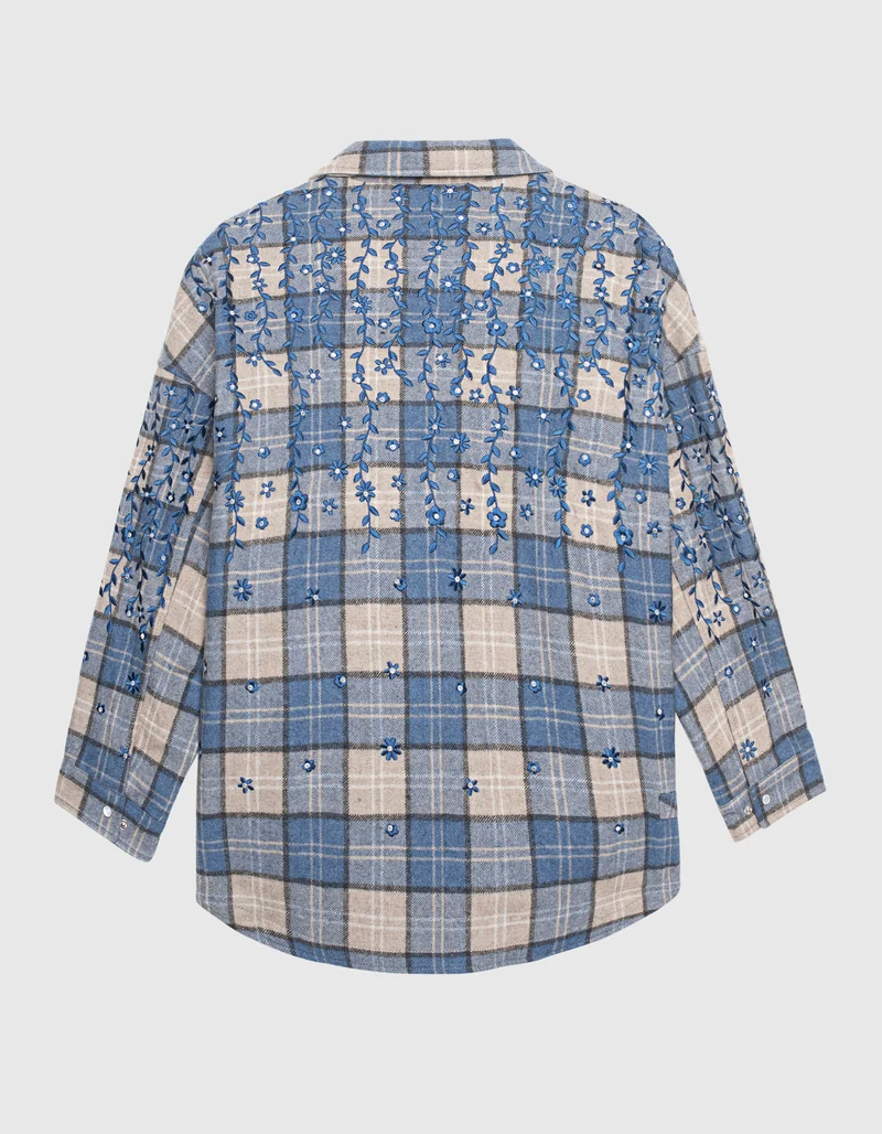 Oversize Flanell-Hemdjacke Flanella mit Stickereien