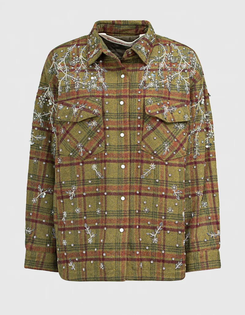 Oversize Flannel-Hemdjacke Flanella mit Stickereien