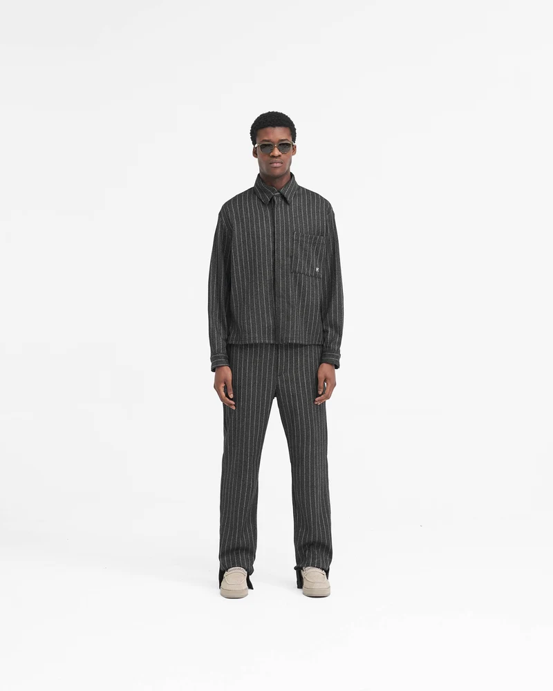 Cropped Dress Shirt - Black Pinstripe