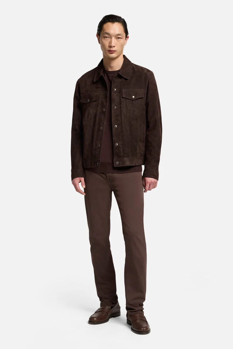 Suede Trucker Jacket In Coffee Bean
