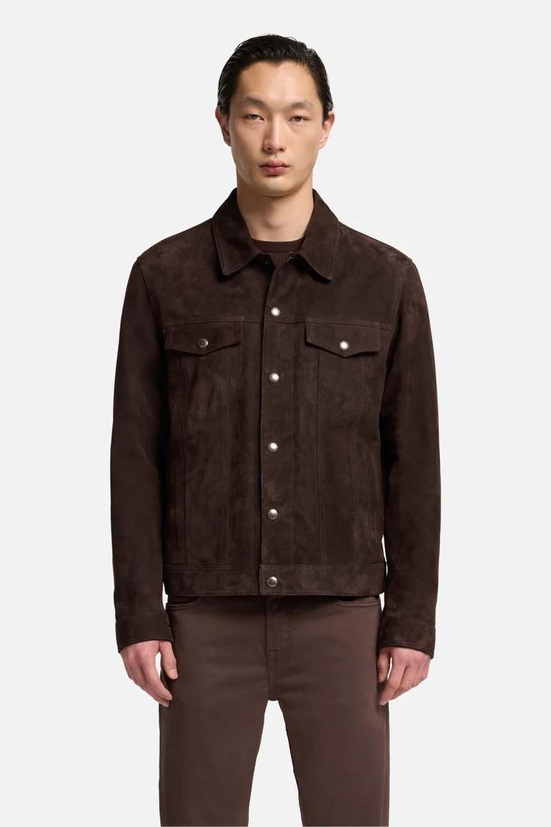 Suede Trucker Jacket In Coffee Bean