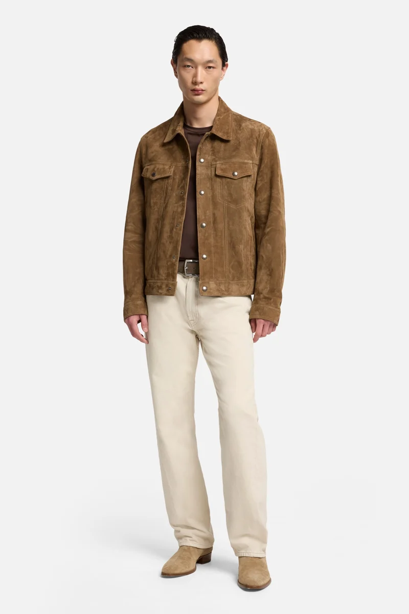 Suede Trucker Jacket In Chestnut