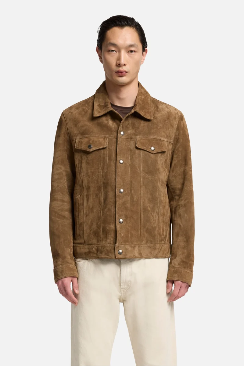 Suede Trucker Jacket In Chestnut