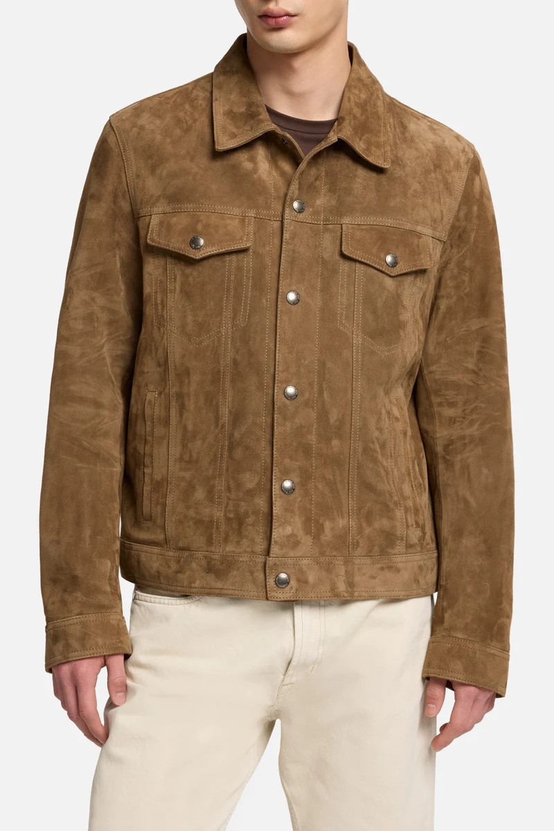 Suede Trucker Jacket In Chestnut