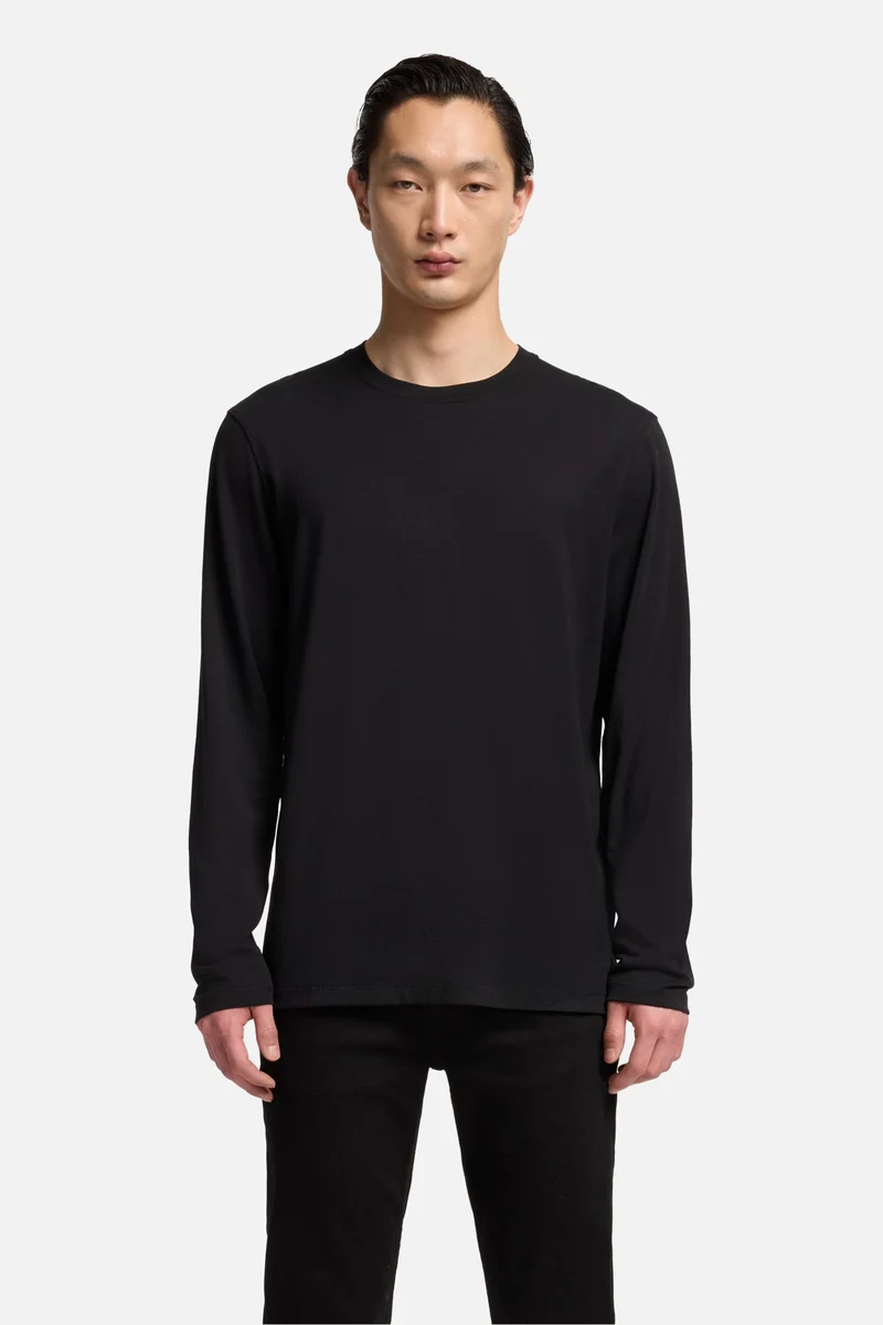 Lyocell Crewneck Long Sleeve Tee in Black