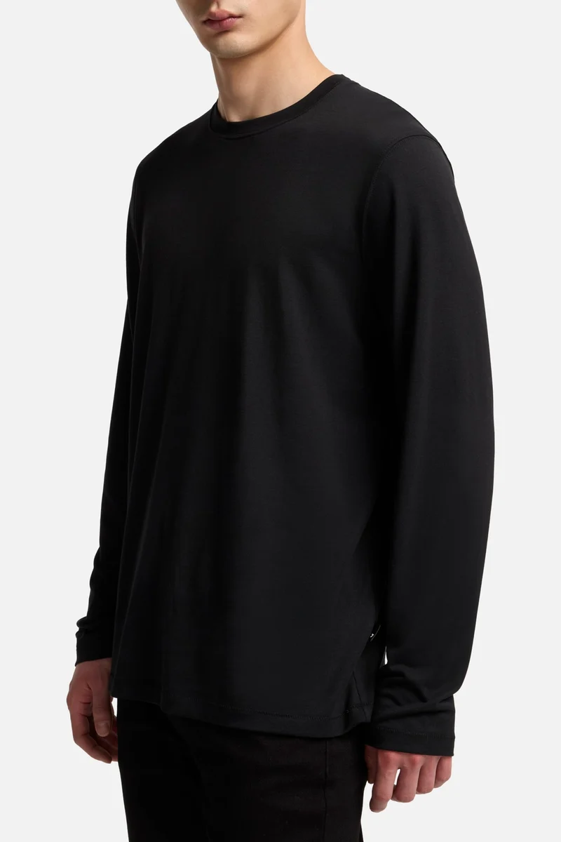 Lyocell Crewneck Long Sleeve Tee in Black