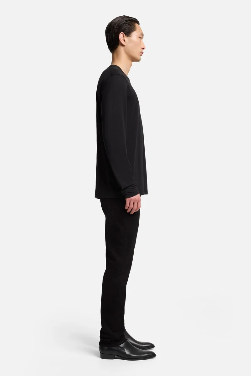Lyocell Crewneck Long Sleeve Tee in Black