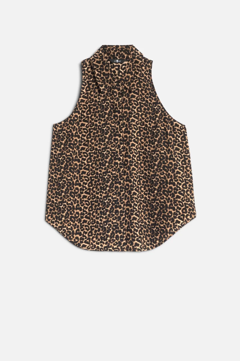 Sleeveless Silk Button Down in Leo