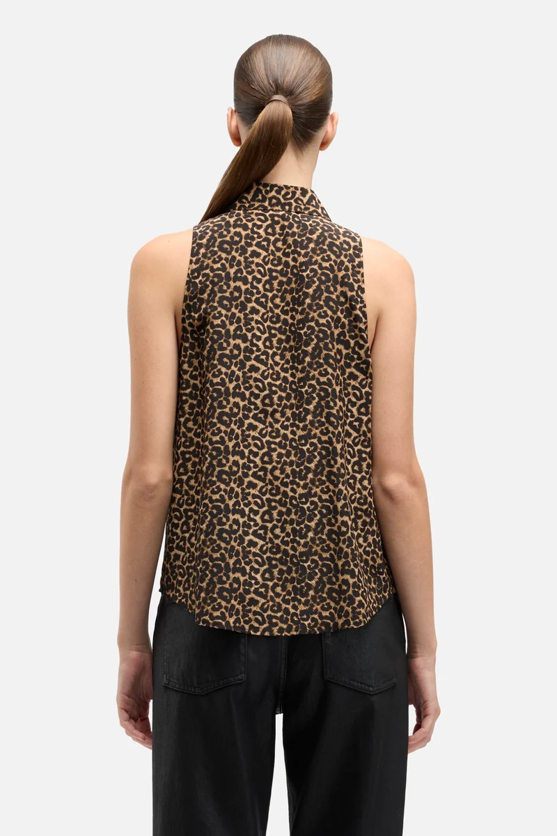 Sleeveless Silk Button Down in Leo