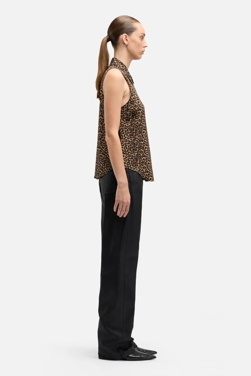Sleeveless Silk Button Down in Leo