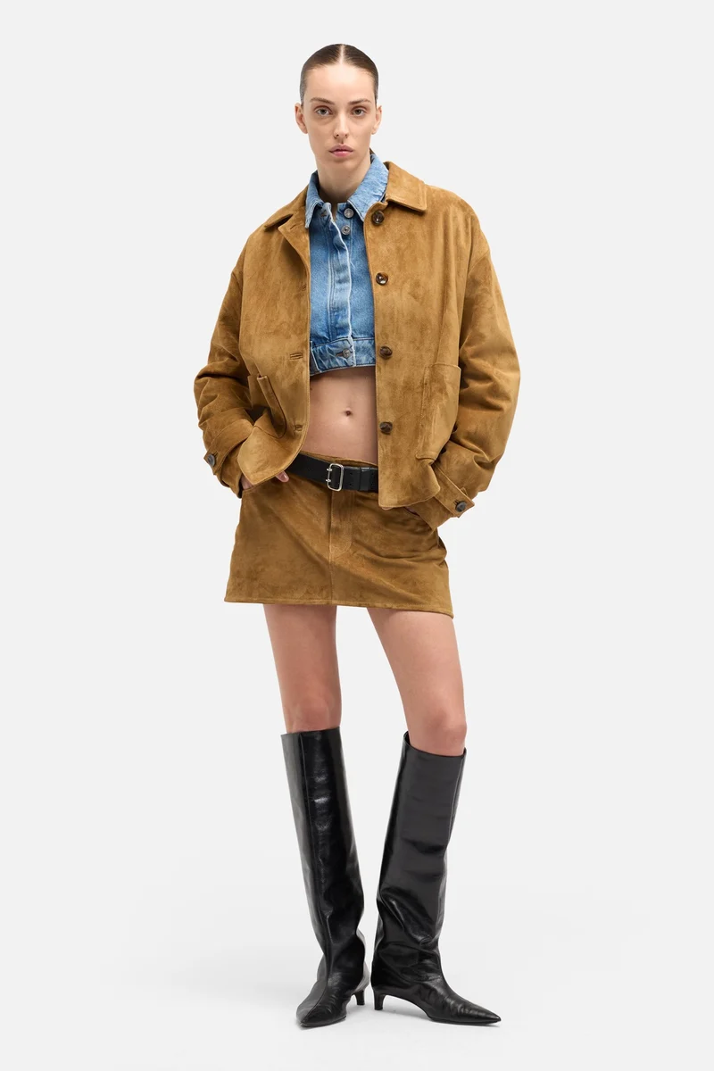 Suede Mini Skirt in Tobacco