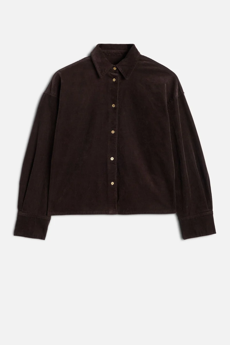 Corduroy Nina Cropped Shirt in Coffee Bean