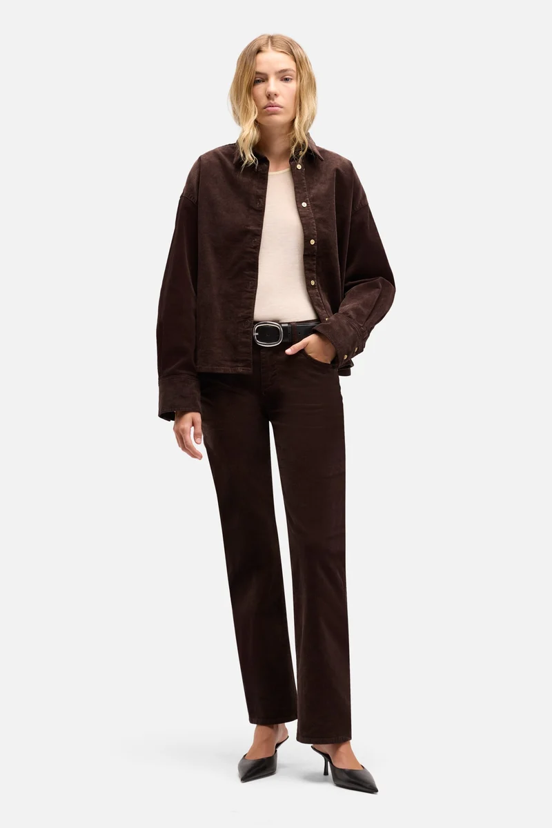 Corduroy Nina Cropped Shirt in Coffee Bean