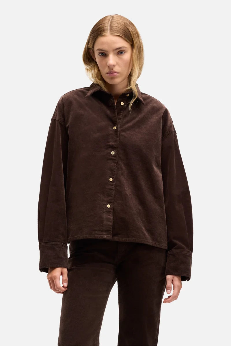 Corduroy Nina Cropped Shirt in Coffee Bean