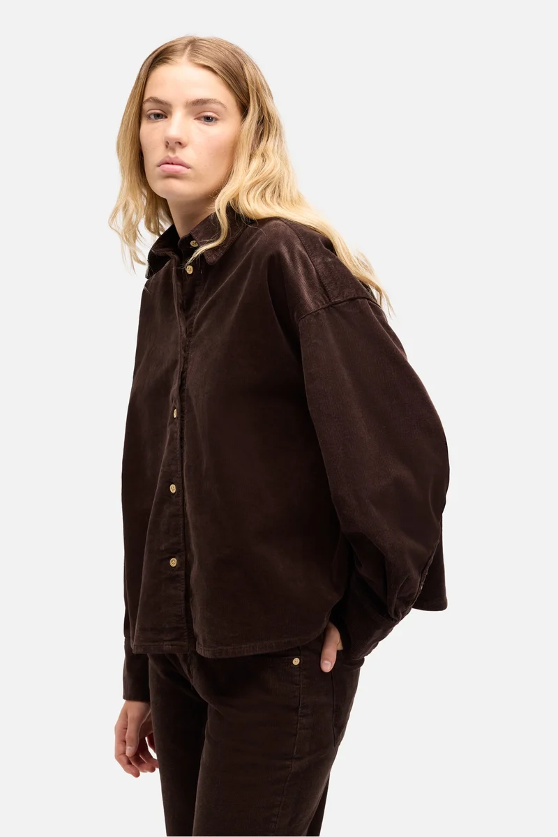 Corduroy Nina Cropped Shirt in Coffee Bean