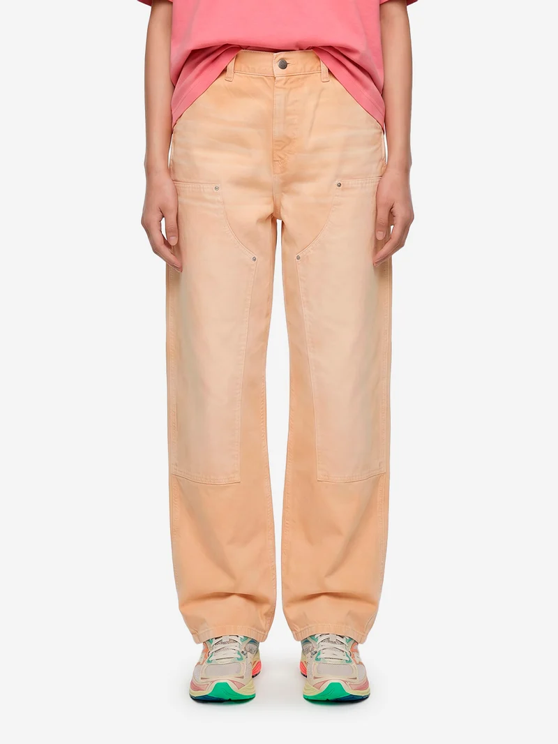W Pantaloni Brandon 'Double Knee' marroni con trattamento distressed e vernice