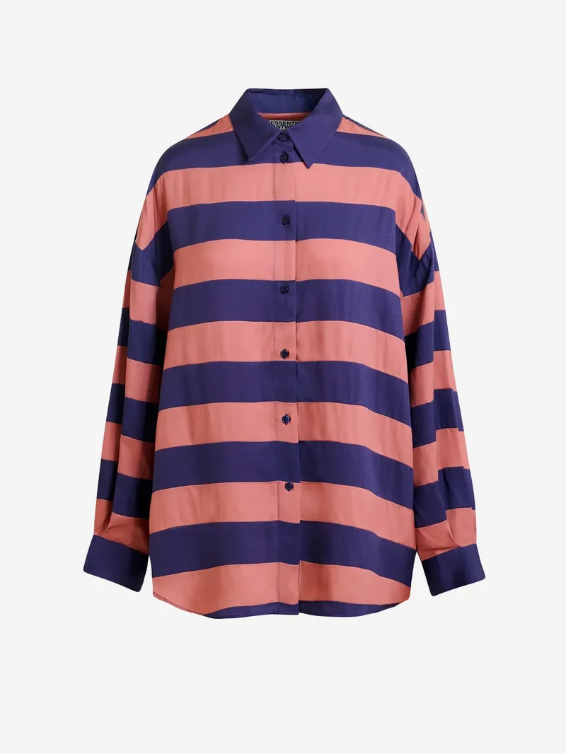 Camicia oversize in viscosa a righe rosa antico e viola