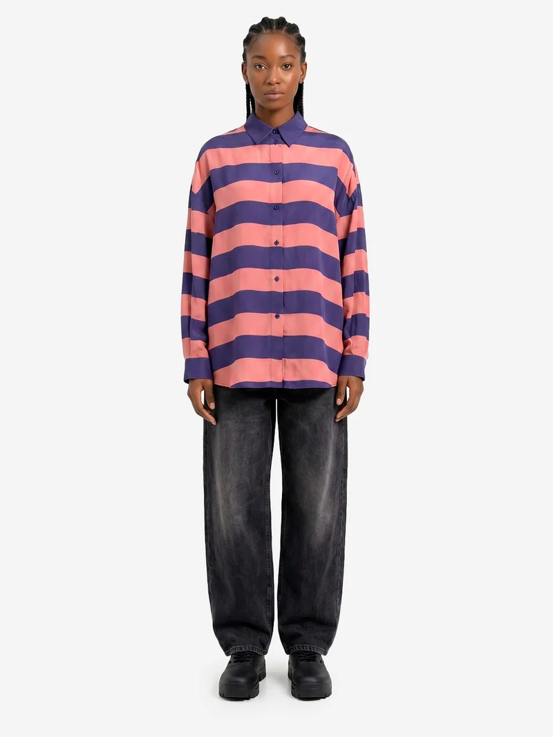 Camicia oversize in viscosa a righe rosa antico e viola
