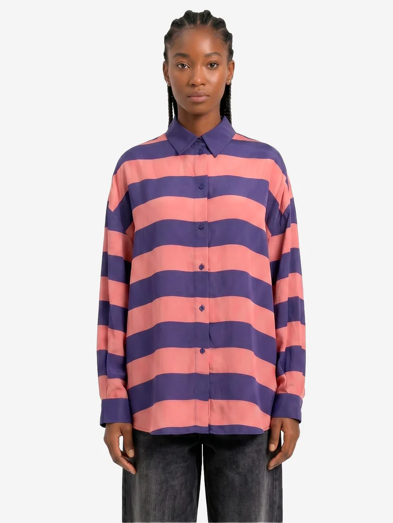 Camicia oversize in viscosa a righe rosa antico e viola
