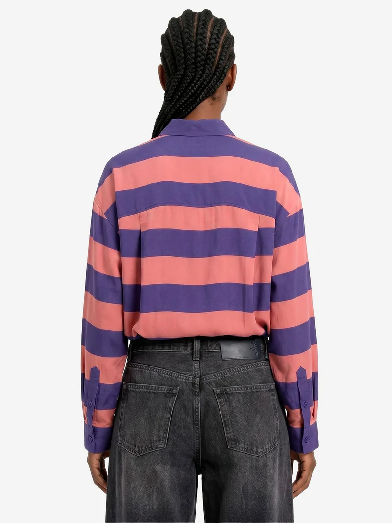 Camicia oversize in viscosa a righe rosa antico e viola