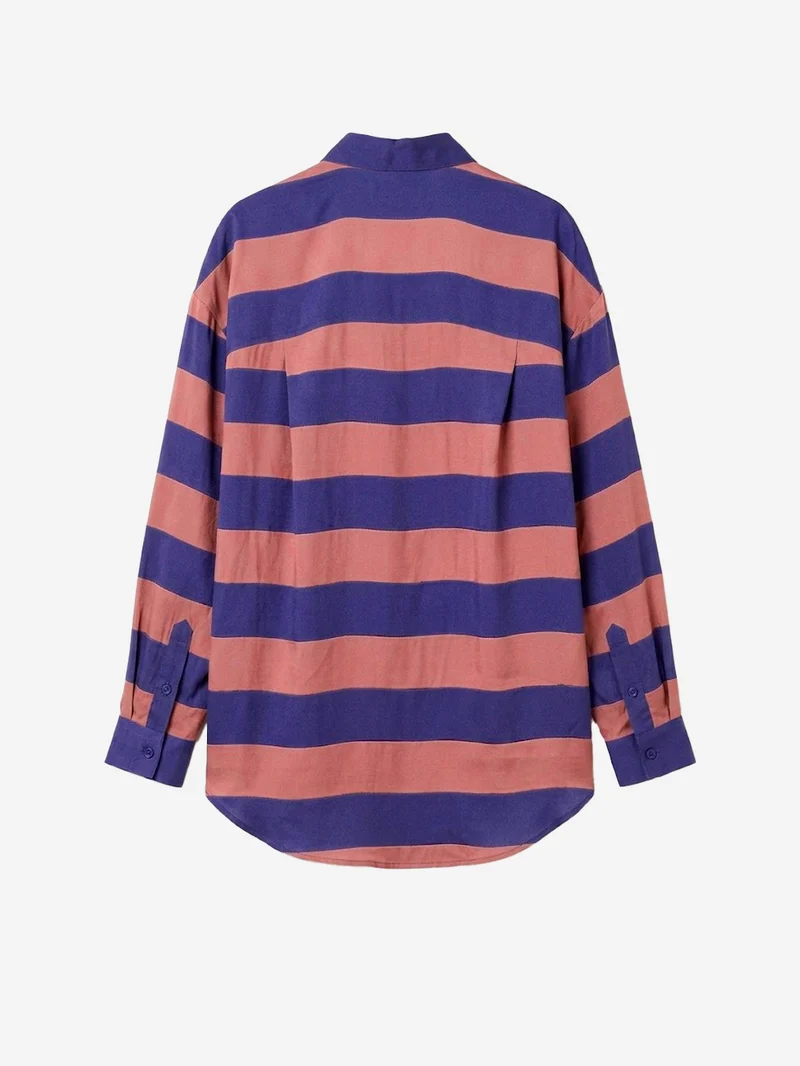 Camicia oversize in viscosa a righe rosa antico e viola