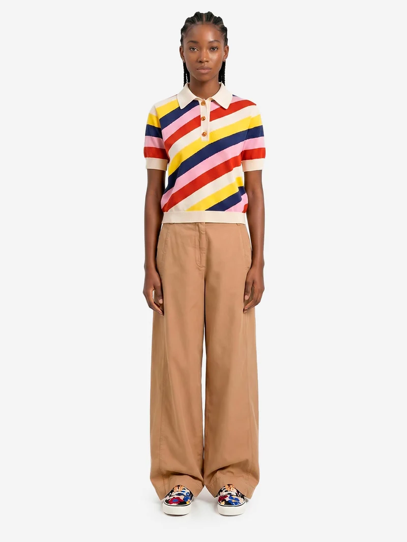 Pantaloni a gamba larga marrone chiaro in cotone