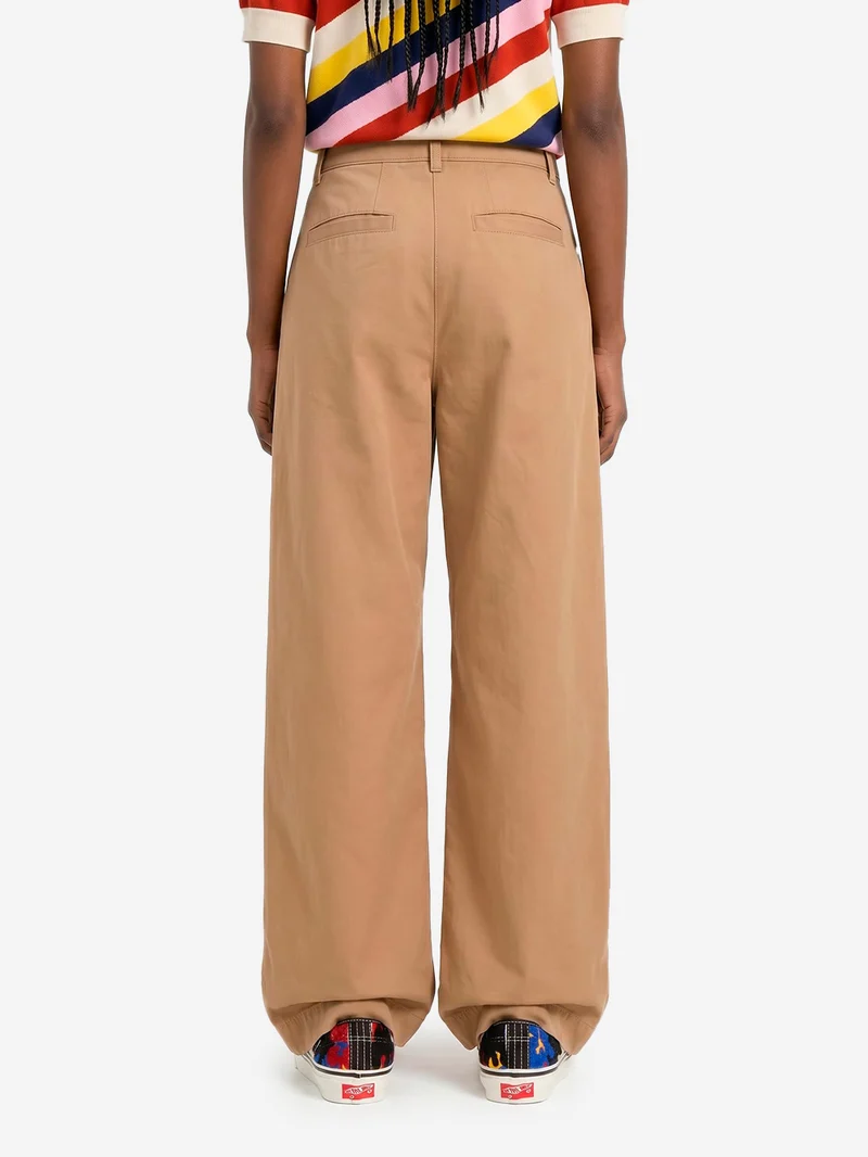 Pantaloni a gamba larga marrone chiaro in cotone