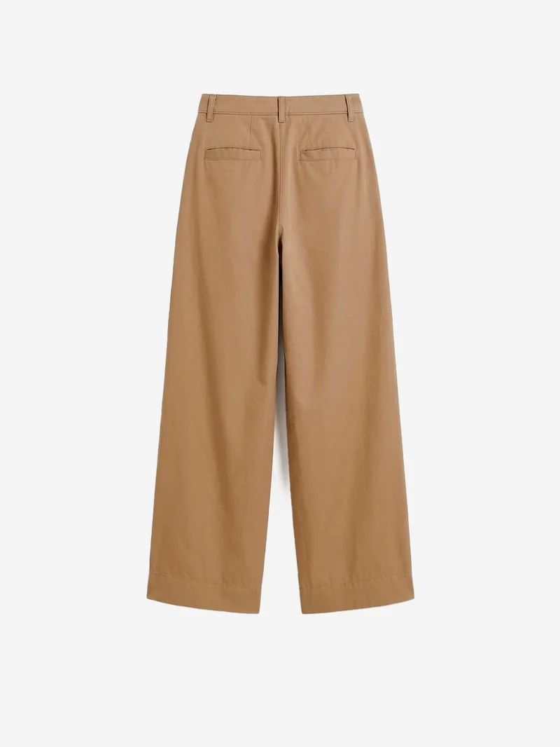 Pantaloni a gamba larga marrone chiaro in cotone