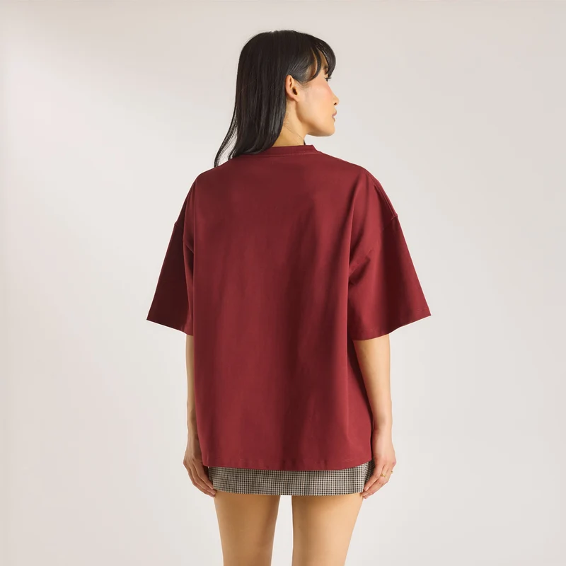 Übergroße T-Shirt mit Logo - Burgunderrot
