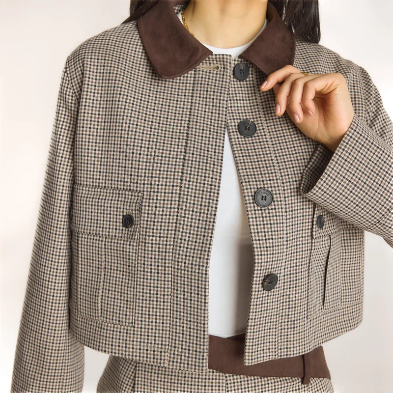 Hahnentrittmuster-Jacke - Braun
