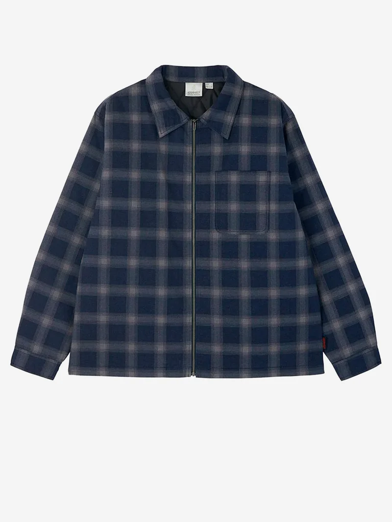 Camicia zip-up insulated in flanella navy