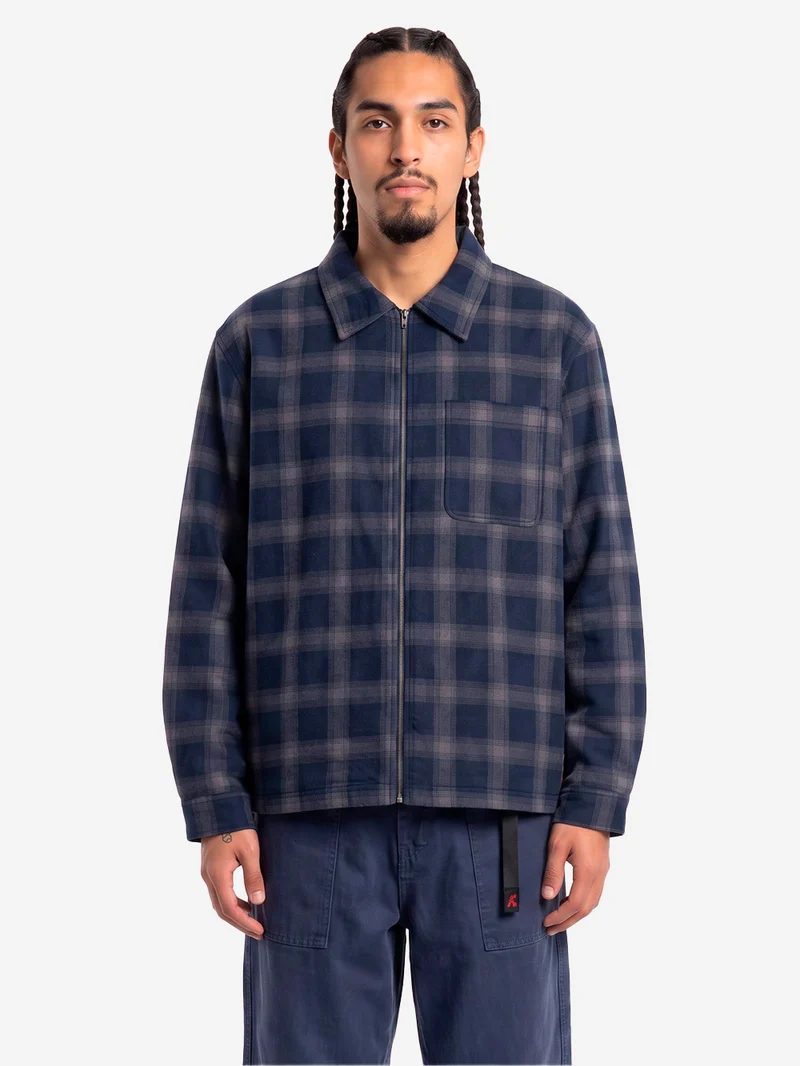 Camicia zip-up insulated in flanella navy