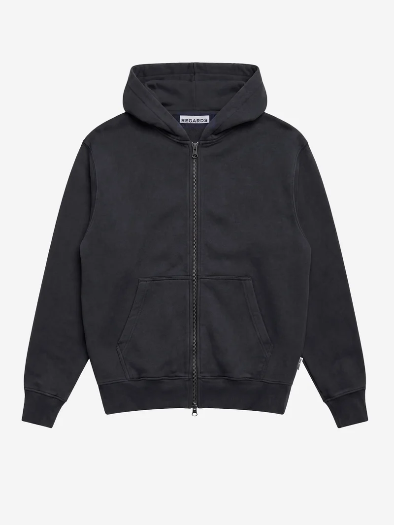 Hoodie con zip relaxed in Loopback nero lavato