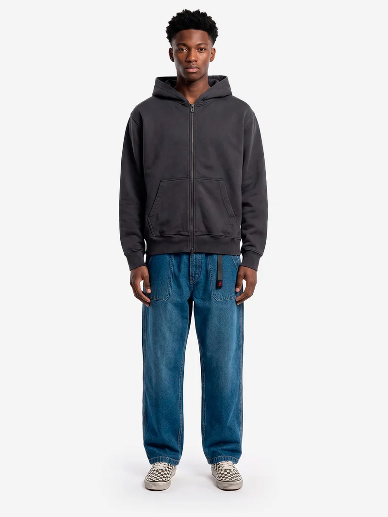 Hoodie con zip relaxed in Loopback nero lavato
