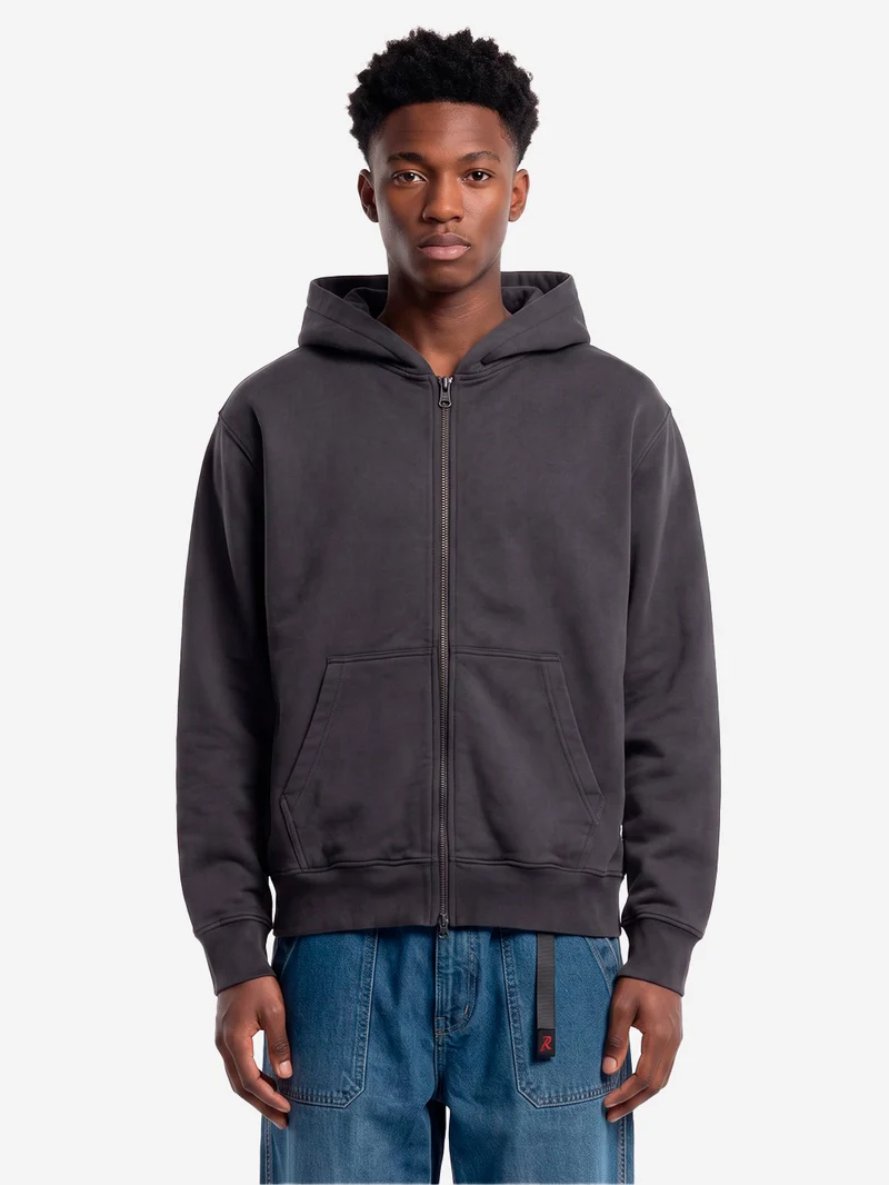Hoodie con zip relaxed in Loopback nero lavato