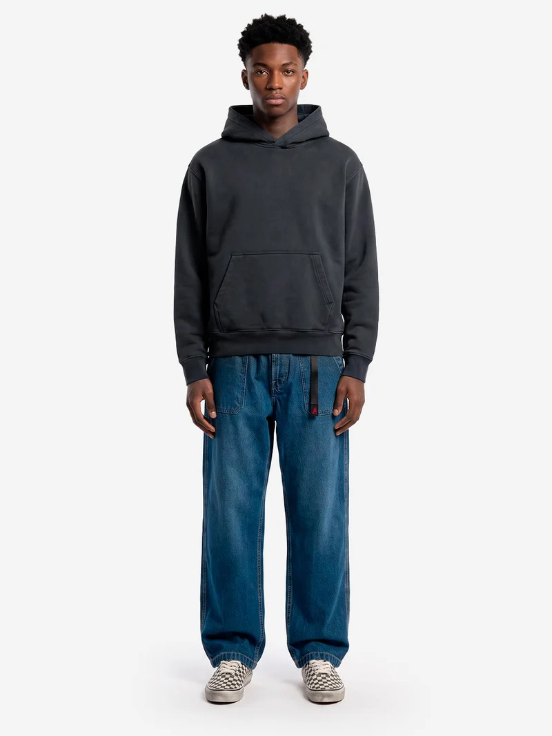 Hoodie relaxed in Loopback nero lavato