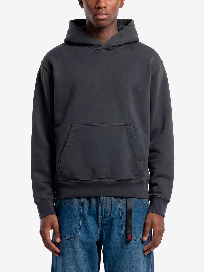 Hoodie relaxed in Loopback nero lavato