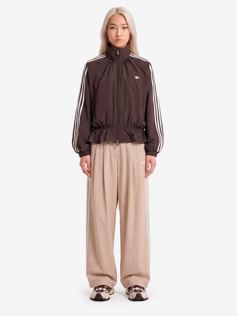 Giacca oversize Blousy marrone con balze sull'orlo