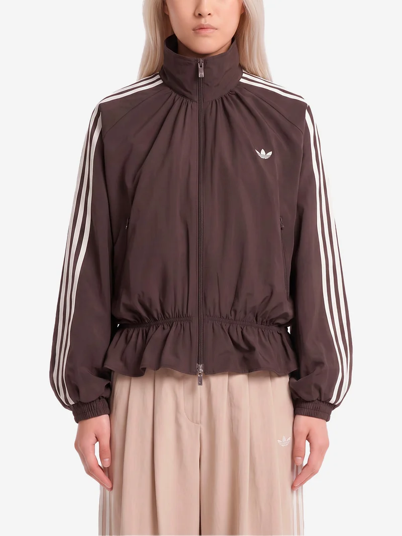 Giacca oversize Blousy marrone con balze sull'orlo